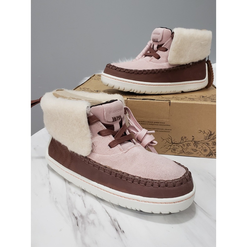 NEW SIZE 5 Manitobah MUK LUKS Skoden Leather Shearling Ankle Boots brown pink